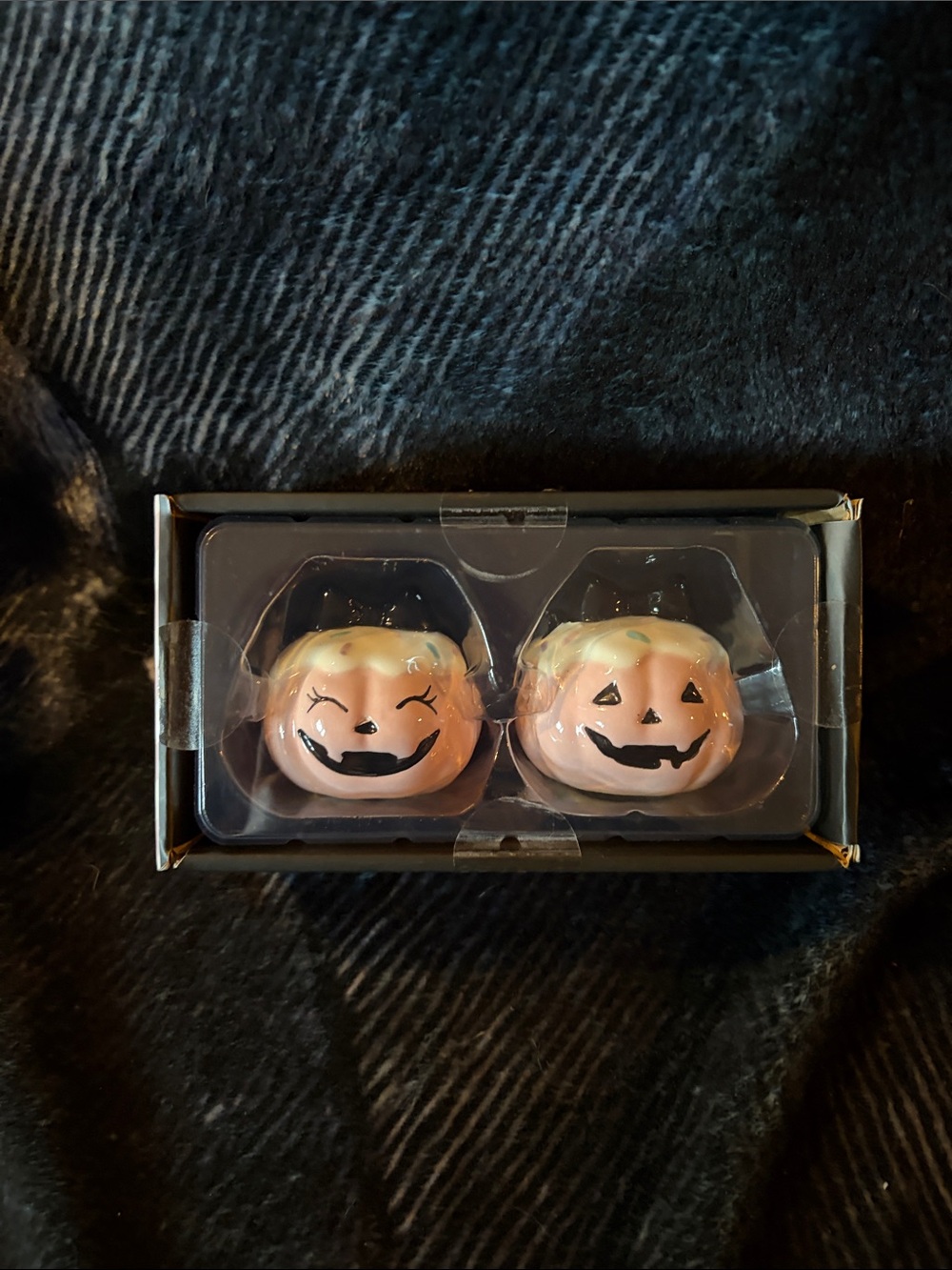 Pink Ceramic Jack-O'-Lantern Salt and Pepper Shaker Set
